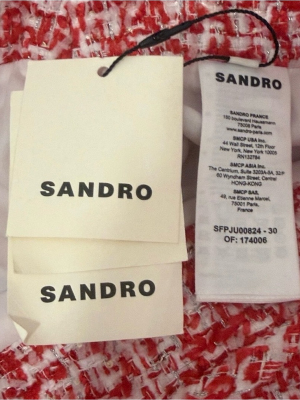 Sandro ($368) Red & White Tweed Skirt with Metallic Thread - Picture 9 of 9